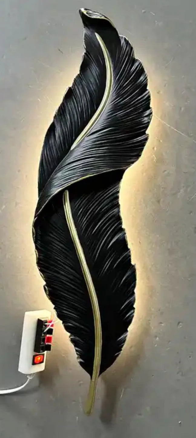 600MM LED Black Gold Resin White Feather Room Wall Light