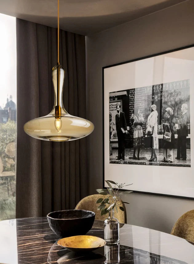 Amber Glass Pendant Light – Modern Artistic Drop Design