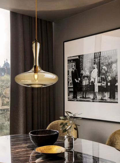 Amber Glass Pendant Light – Modern Artistic Drop Design