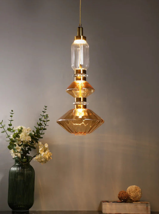 Amber Luxe Pendant – Tiered Glass Pendant Light with Brass Accents