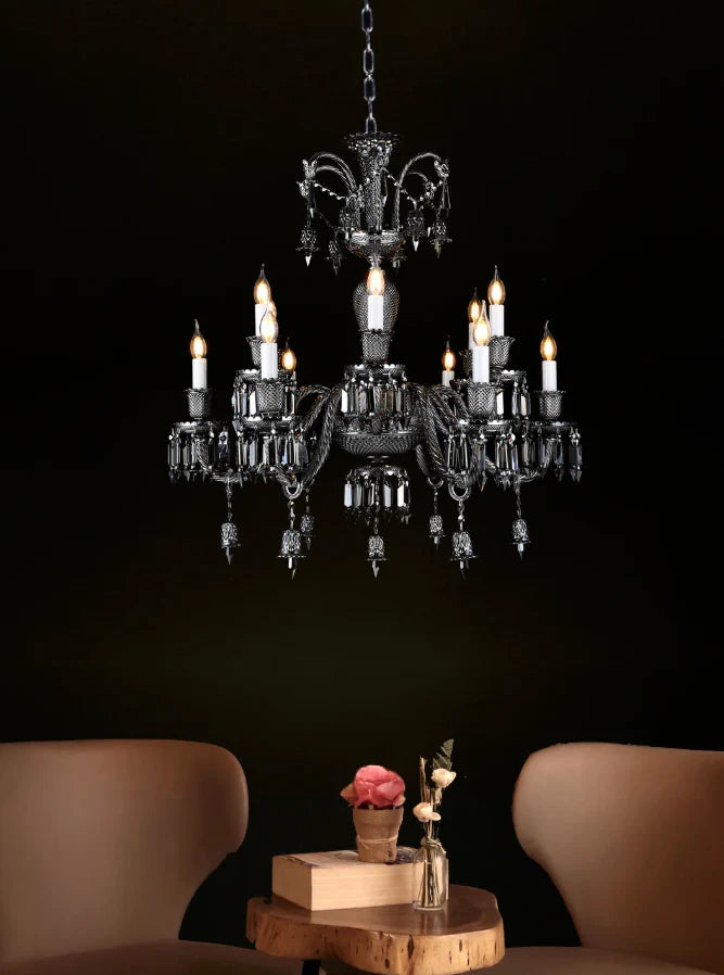 12 LIGHT Black GLASS CHANDELIER