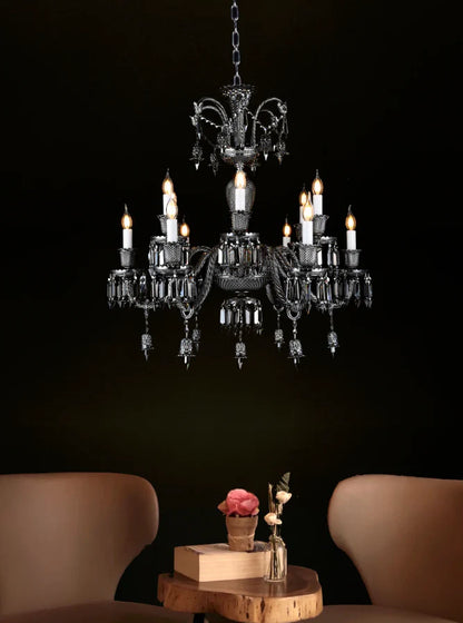 12 LIGHT Black GLASS CHANDELIER