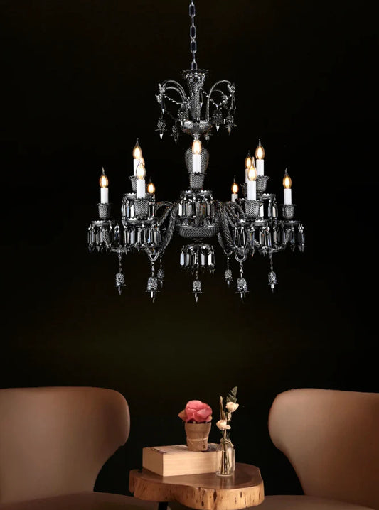 12 LIGHT Black GLASS CHANDELIER
