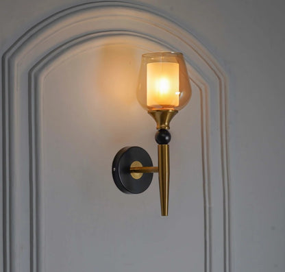 Metal With Amber Glass Wall Light