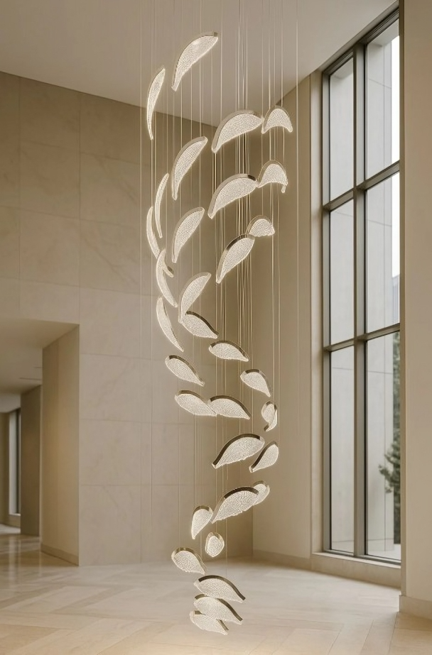 40 Lights Led Fish Shape Spiral Double Height Stair Chandelier