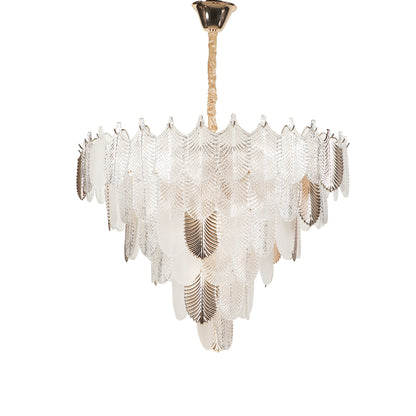 ORREN WHITE & GOLD GLASS CHANDELIER LARGE