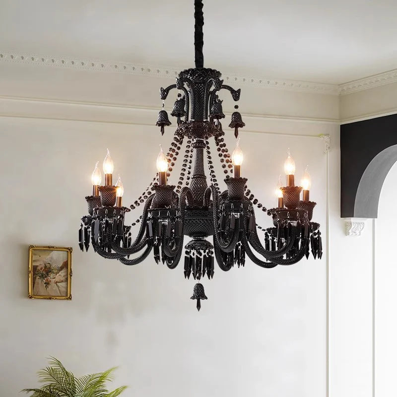 8 LIGHT Black GLASS ITALIAN CHANDELIER LIGHT FOR DINING HALL
