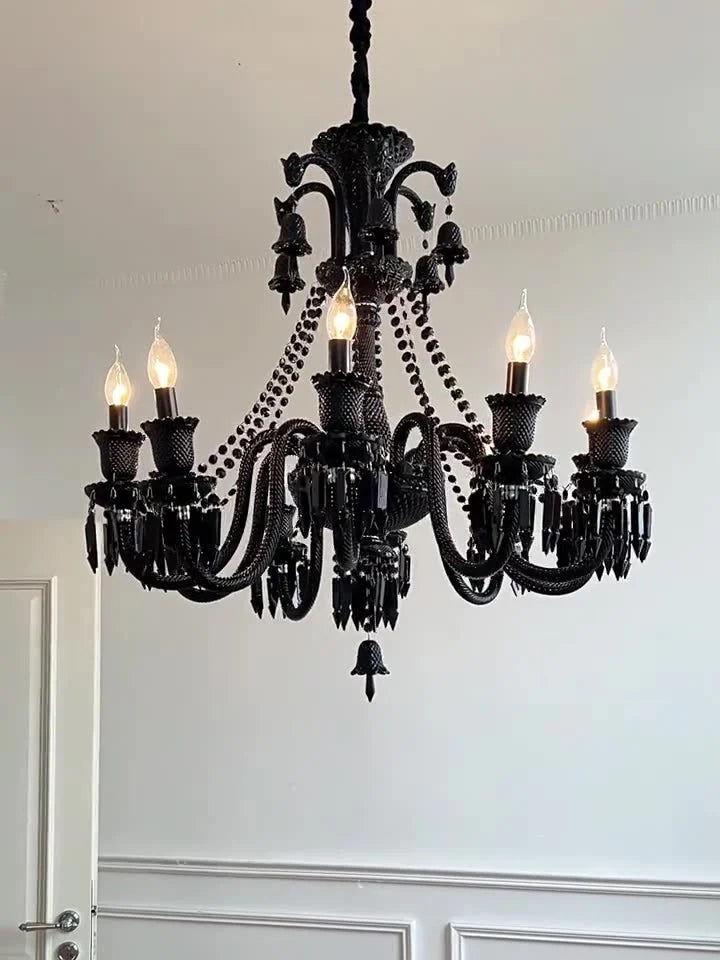 8 LIGHT Black GLASS ITALIAN CHANDELIER LIGHT FOR DINING HALL