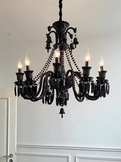 8 LIGHT Black GLASS ITALIAN CHANDELIER LIGHT FOR DINING HALL