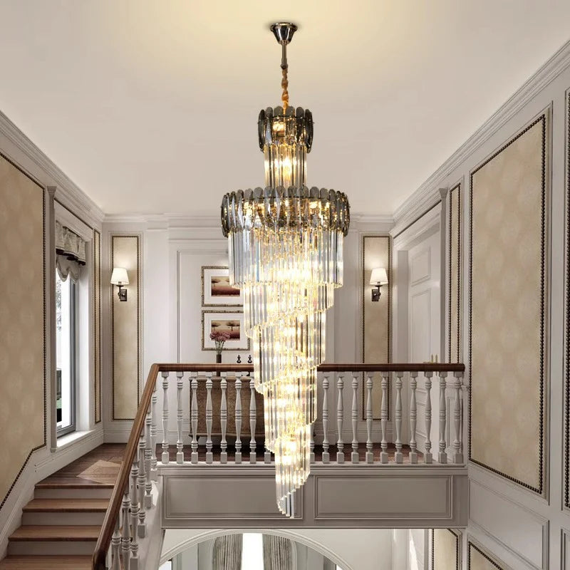 Modern Double Height Stair Chandelier – 2200x750MM K9 Crystal
