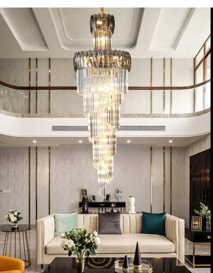 Modern Double Height Stair Chandelier – 2200x750MM K9 Crystal