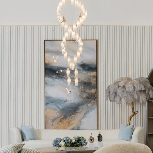 Double Spiral Bird Cage DOUBLE HEIGHT STAIR CHANDELIER