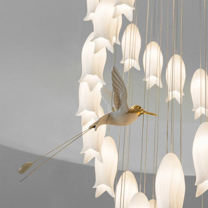 Double Spiral Bird Cage DOUBLE HEIGHT STAIR CHANDELIER