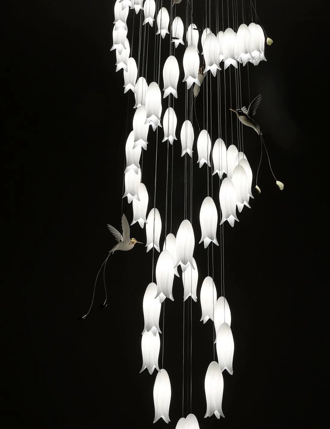 Double Spiral Bird Cage DOUBLE HEIGHT STAIR CHANDELIER