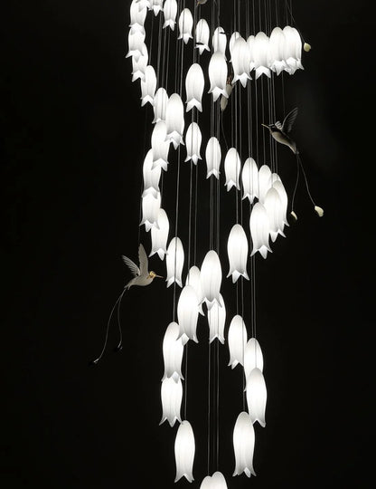 Double Spiral Bird Cage DOUBLE HEIGHT STAIR CHANDELIER