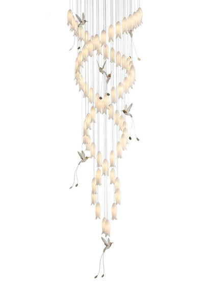 Double Spiral Bird Cage DOUBLE HEIGHT STAIR CHANDELIER