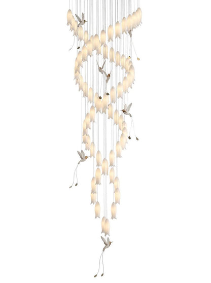 Double Spiral Bird Cage DOUBLE HEIGHT STAIR CHANDELIER
