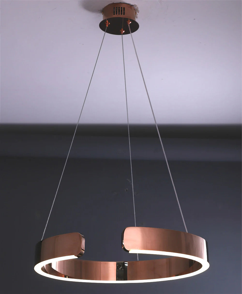 Modern 600MM LED Ring Chandelier – Copper Rose Gold Metallic Finish