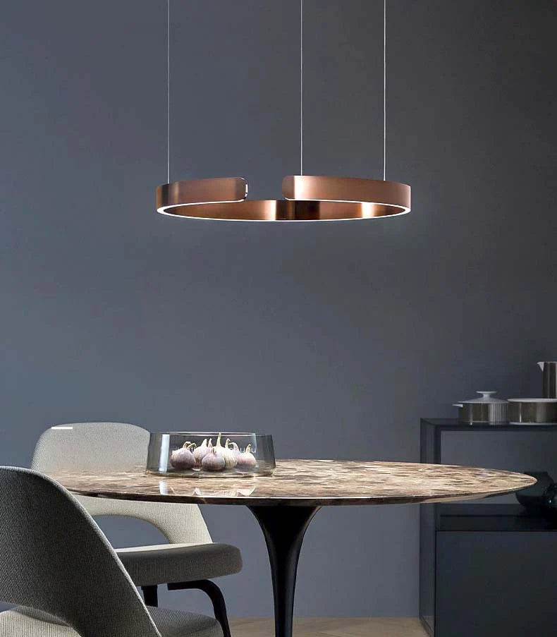 Modern 600MM LED Ring Chandelier – Copper Rose Gold Metallic Finish