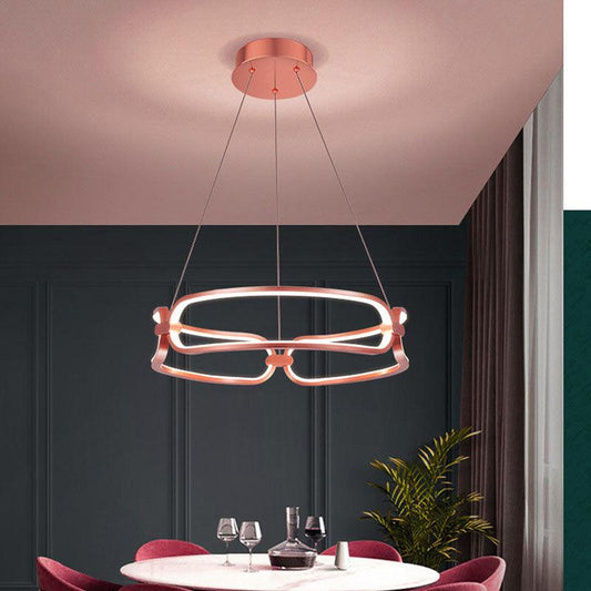 Elegant 500MM Rose Gold Curvy LED Hanging Chandelier – Warm White Light
