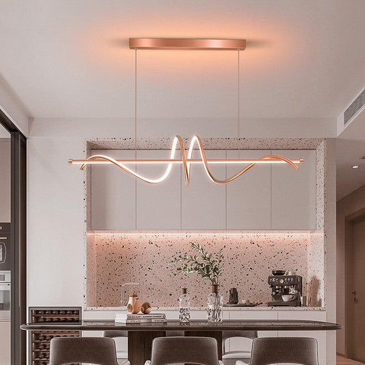 Modern Rose Gold Curl Design LED Chandelier – for Dining Room (Warm White)
