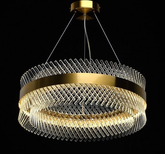 Modern 800MM LED Chandelier with Crystal Ring Design – Warm White Light