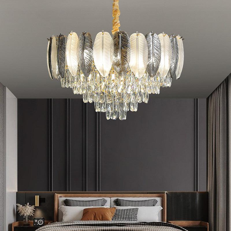 Luxury 600MM Feather Glass Crystal LED Chandelier – Gold Metal Body (Warm White)