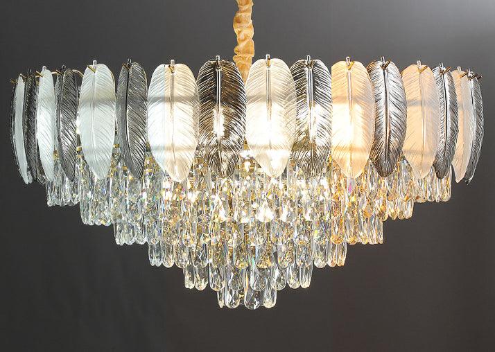 Luxury 600MM Feather Glass Crystal LED Chandelier – Gold Metal Body (Warm White)