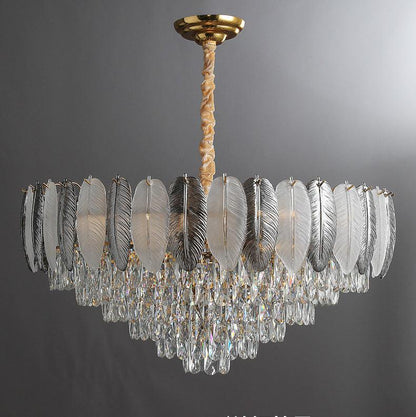 Luxury 600MM Feather Glass Crystal LED Chandelier – Gold Metal Body (Warm White)
