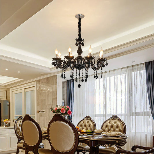 8 Light Black Glass Italian Chandelier