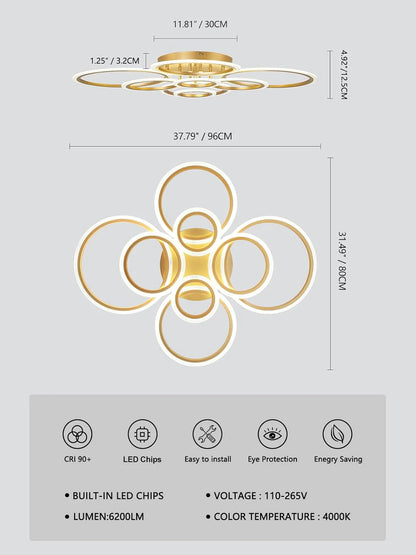 Elegant Gold 8-Light LED Chandelier – Ring Design for Dining & Living Room