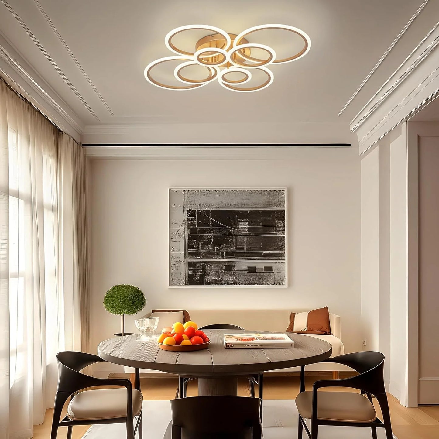 Elegant Gold 8-Light LED Chandelier – Ring Design for Dining & Living Room