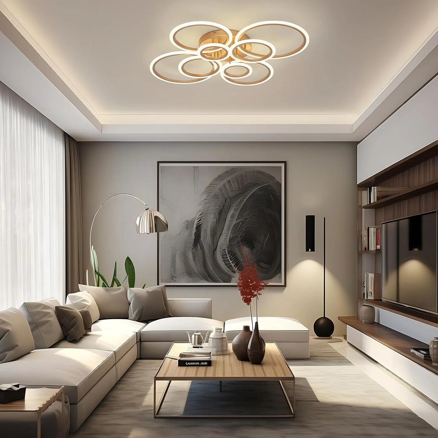 Elegant Gold 8-Light LED Chandelier – Ring Design for Dining & Living Room