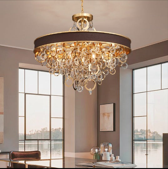 GILT METAL & CRYSTAL CHANDELIER - LARGE