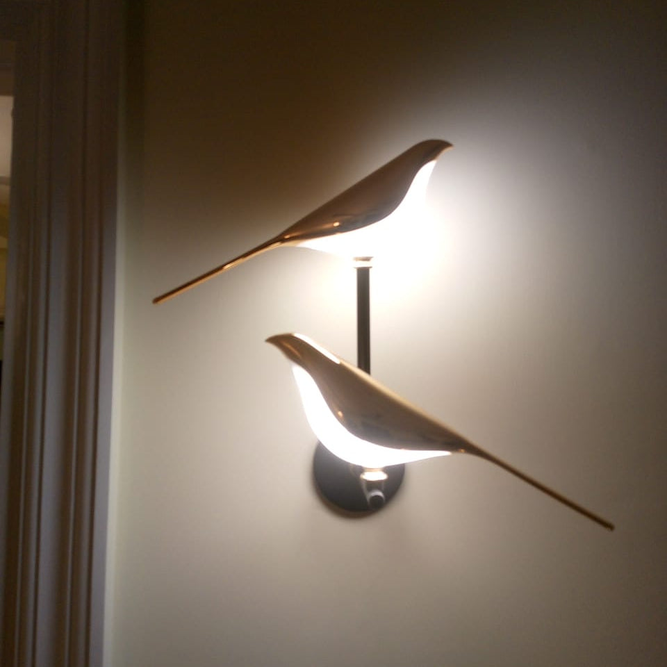 Twin Golden Bird LED Wall Light – Matte Black Base