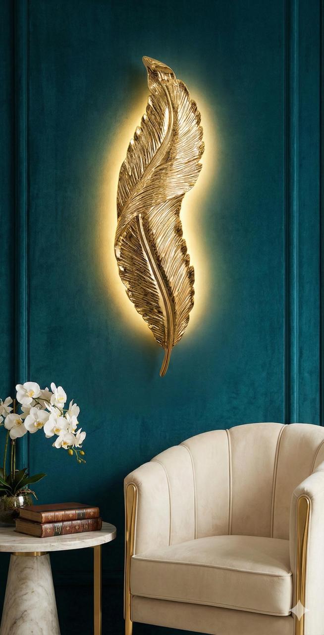 GOLD FEATHER LEAF WALL LIGHT