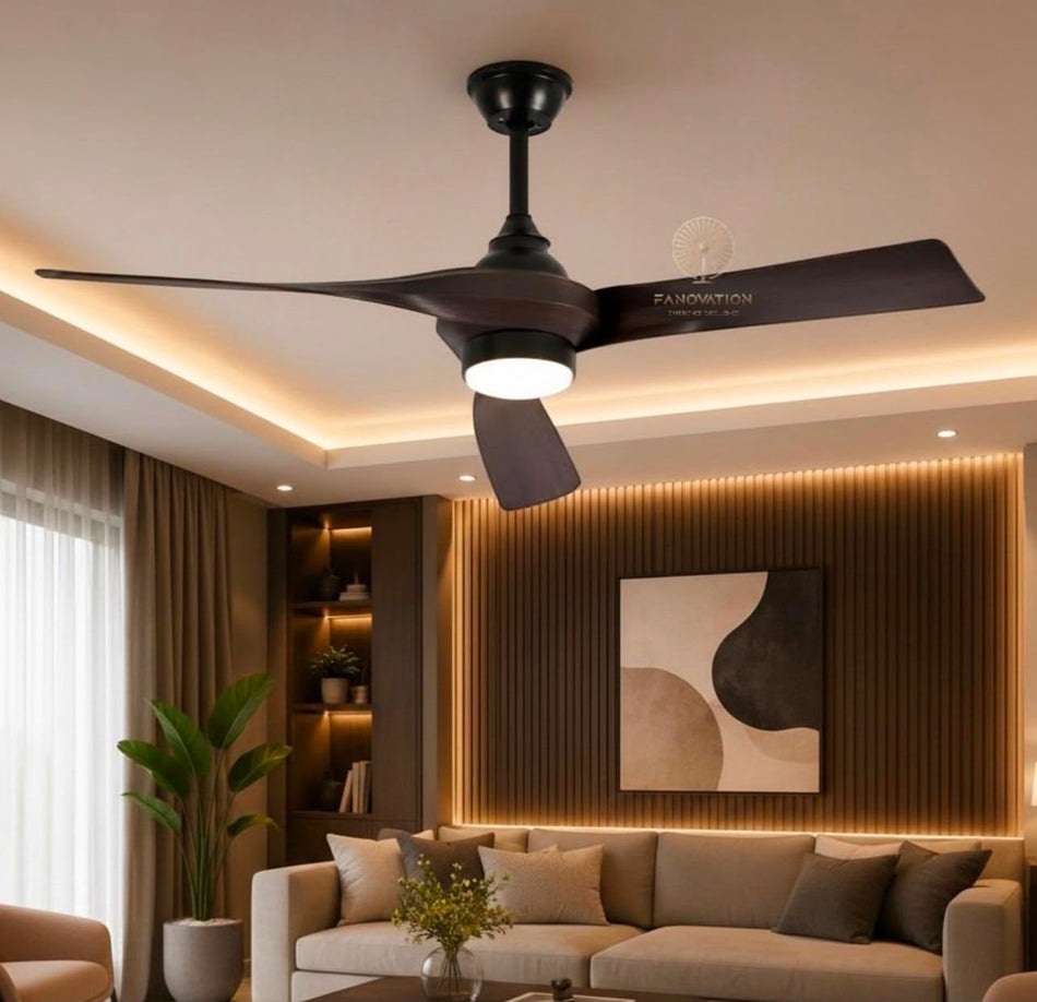 Black & Wooden Modern Ceiling Fan with LED Light