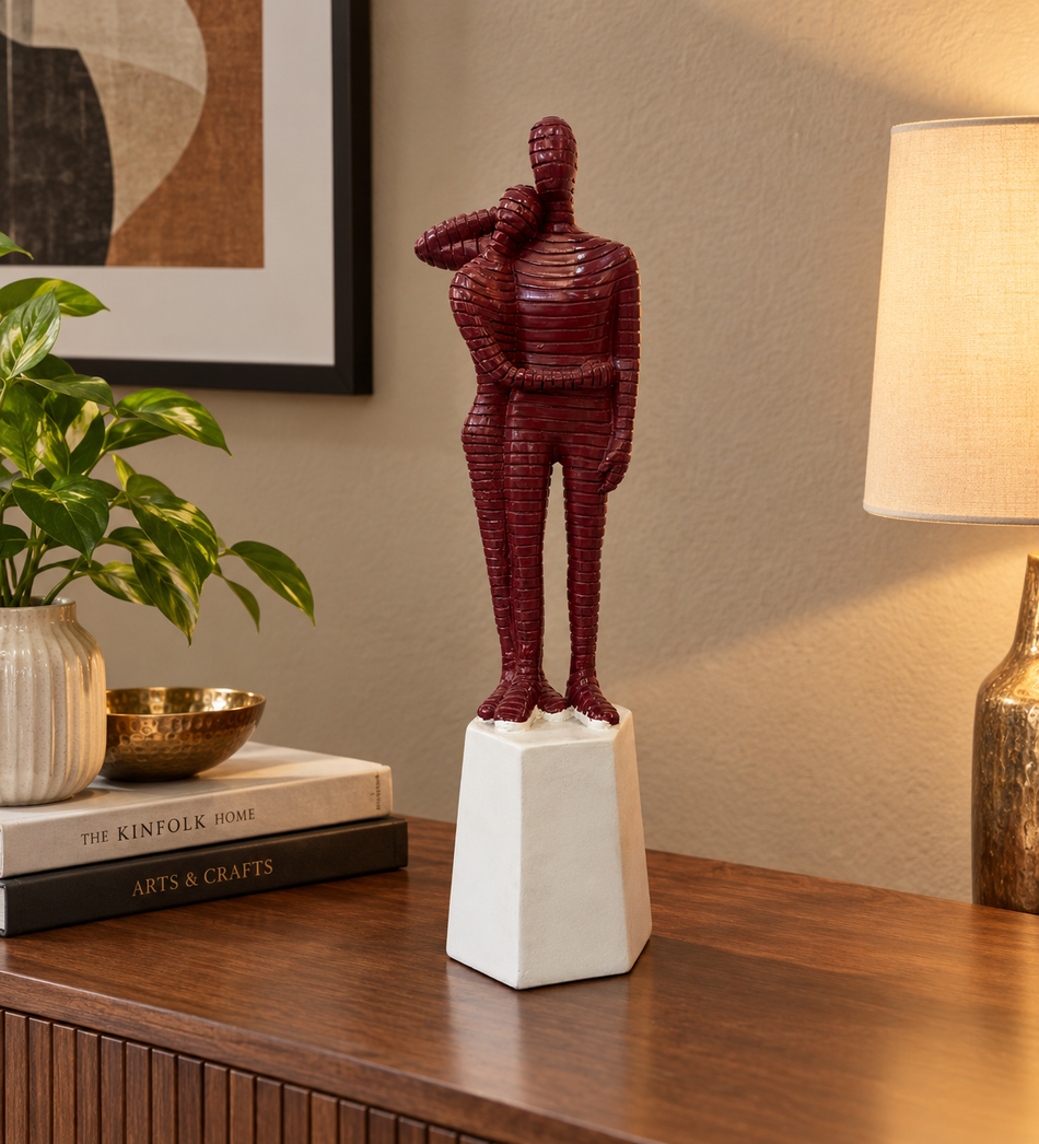 Abstract Embracing Couple Figurine on White Pedestal Base