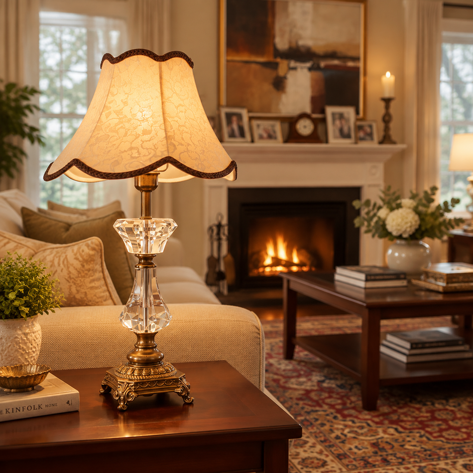 Elegant Crystal Base Table Lamp with Classic Fabric Shade