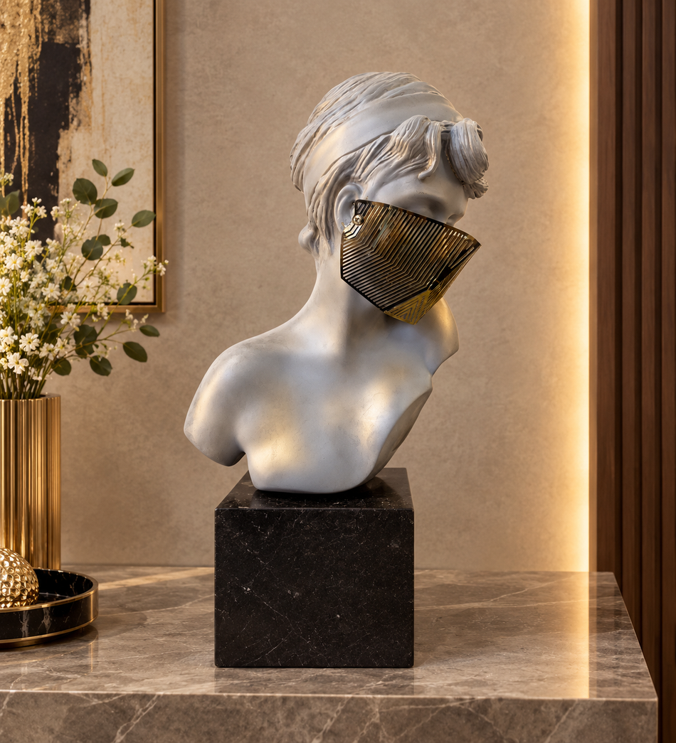 Modern Masked Female Bust Sculpture
