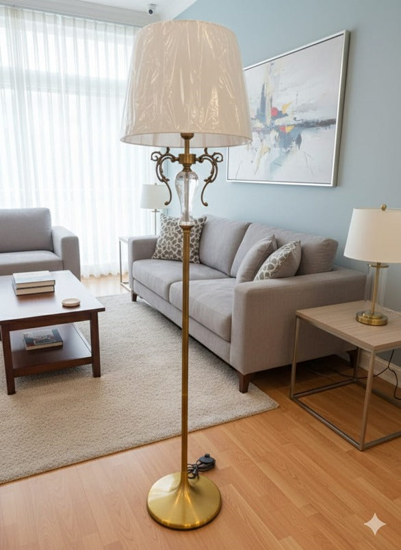 Elegant Metal Floor Lamp with Cream Drum Shade