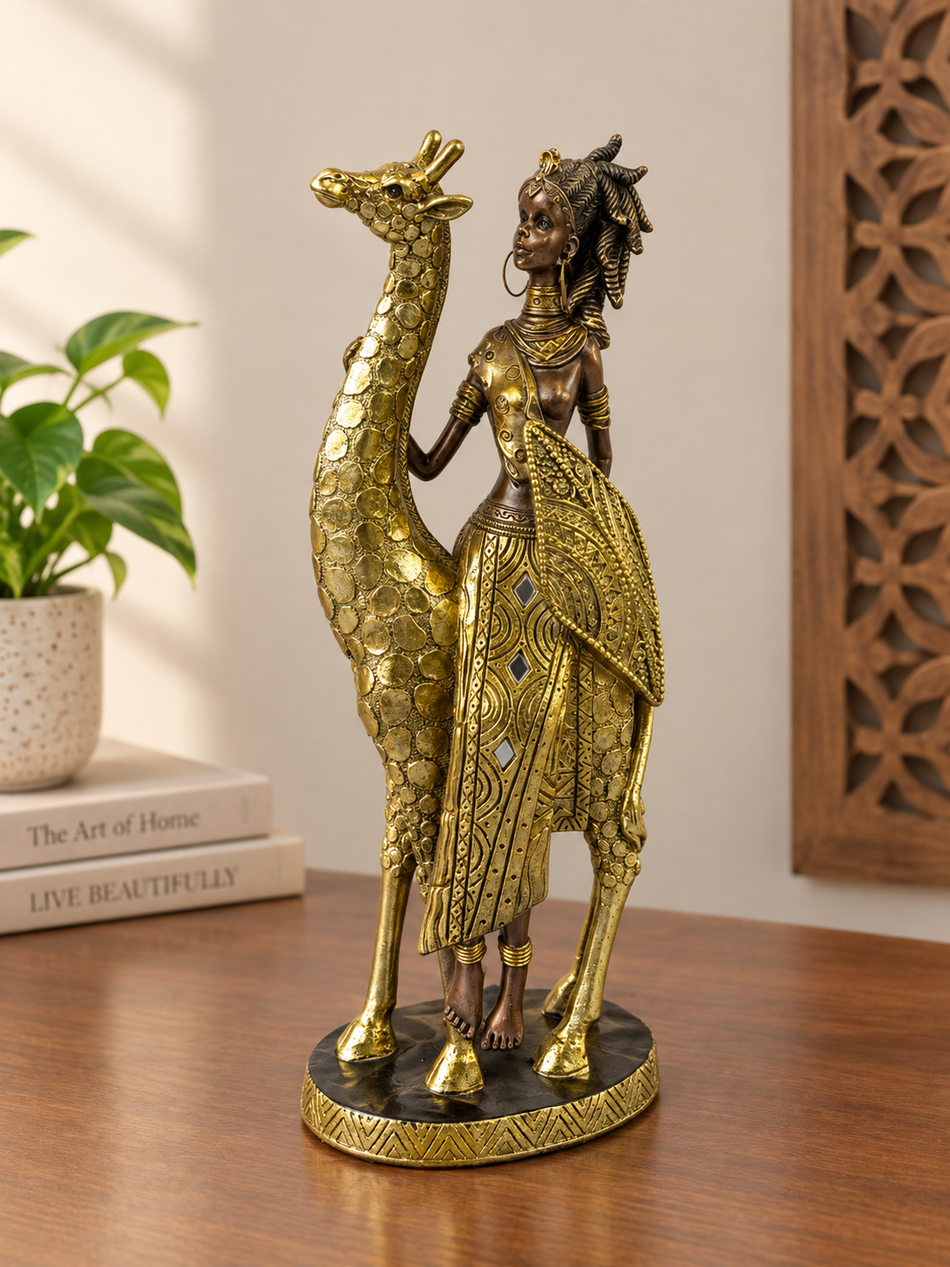 African Tribal Woman & Giraffe Sculpture