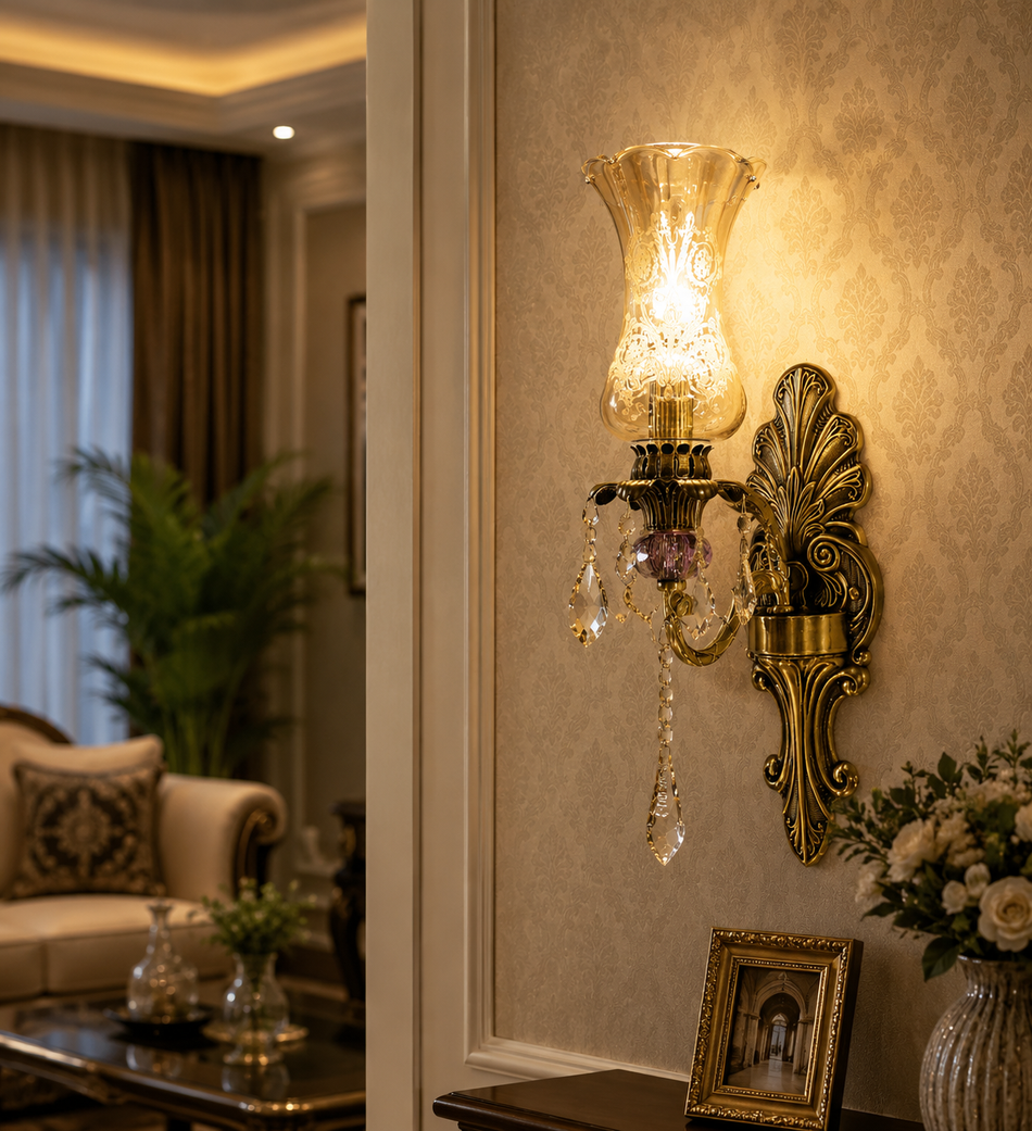Luxury Antique Gold Crystal Wall Sconce