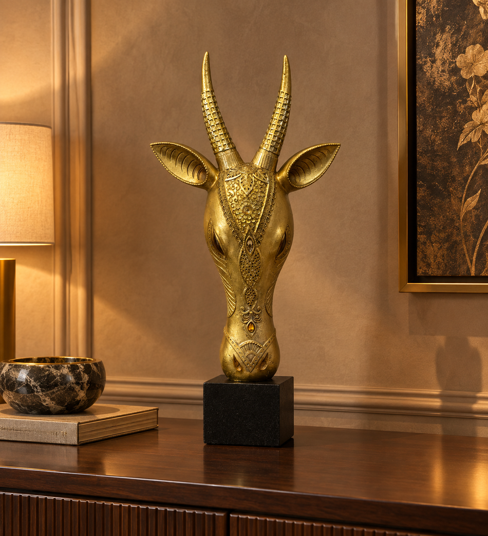 Ornate Gold Antelope Head Sculpture