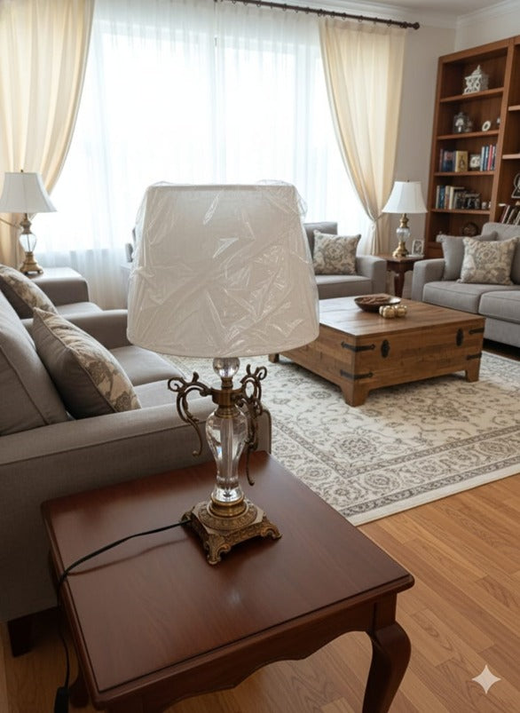 Elegant Antique Gold Table Lamp with Crystal-Style Base & Fabric Shade