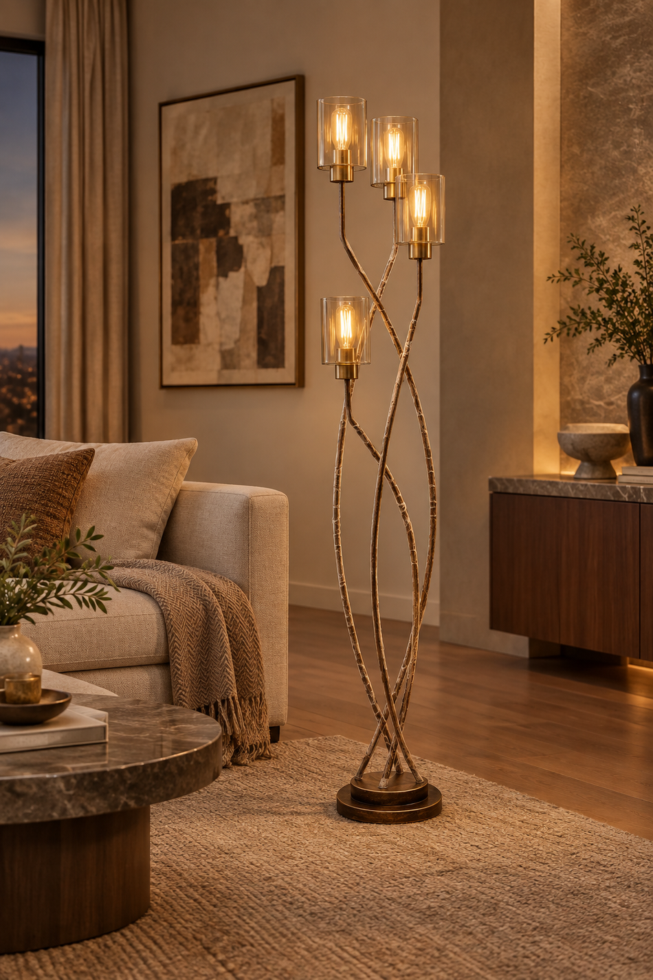 Modern Sculptural 4-Light Floor Lamp