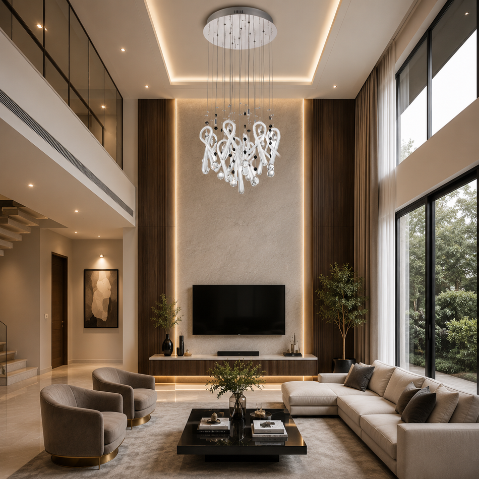 Class 45cm Pendant Round 10 Light G4 Polished Chrome/White Glass/Crystal