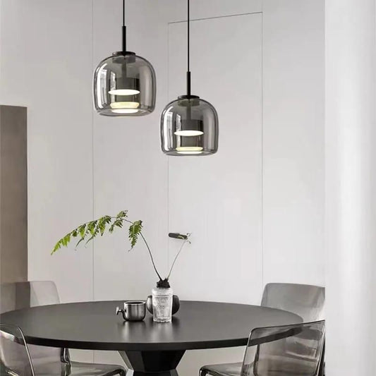 Modern Glass Pendant Light with Smoky Shade and Gold Accent