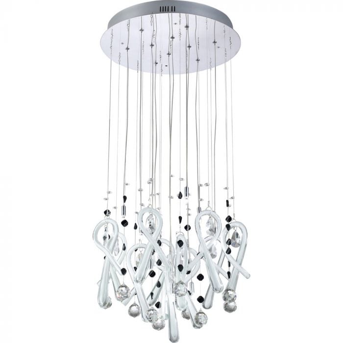 Class 45cm Pendant Round 10 Light G4 Polished Chrome/White Glass/Crystal