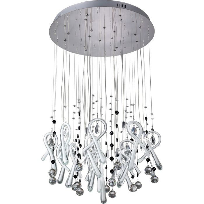 Class 60cm Pendant Round 20 Light G4 Polished Chrome/White Glass/Crystal